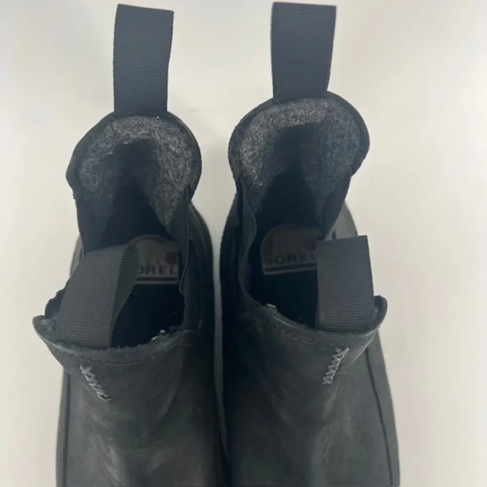 Sorel Winter Chelsea Boots Mens 8.5 Black Leather Thinsulate Waterproof Outdoor